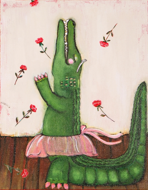 Alligator Ballerina by Nancy Wolfe Kimberly | Gesso, acrylic paint, Silk's glaze, varnish on canvas. Alligator Ballerina